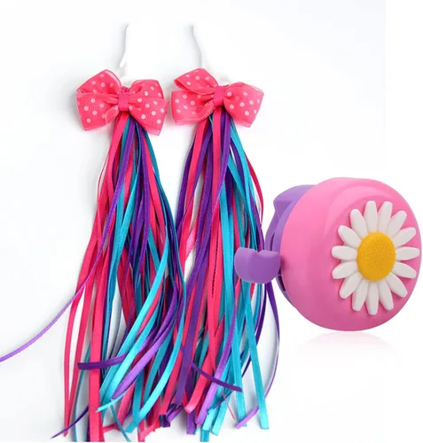 Miniatura 12 de U-LIAN Serpentinas y campanas de bicicleta para niñas, 1 paquete de campanas de bicicleta de flores con 2 paquetes de serpentinas para manillar