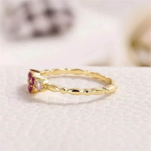 Miniatura 3 de Anillo de plata de ley 925 con diamantes brillantes, anillo de cóctel de rubí de oro de 18 quilates, con circonita cúbica en forma de corazón