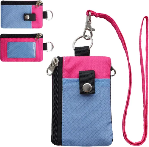 CHENSPRX Cartera pequeña minimalista con bloqueo RFID con ventana de identificación, resistente al agua, con cremallera, con llavero de cordón, para