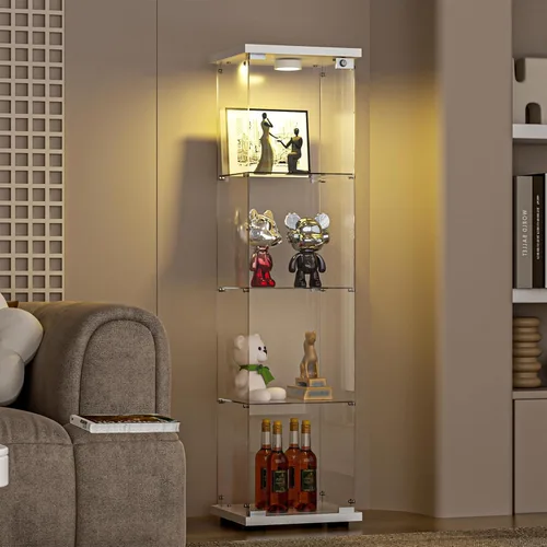 Miniatura 25 de FANYUSHOW Vitrina de cristal con doble puerta y cerradura, estilo de instalación rápida, gabinete Curio de 4 estantes de vidrio templado de 5mm