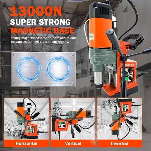 Miniatura 6 de Prensa de taladro magnética, 1400 W Mag taladro prensa con 2 pulgadas de diámetro. 2922lbf/13000N fuerza mag, máquina de perforación eléctrica