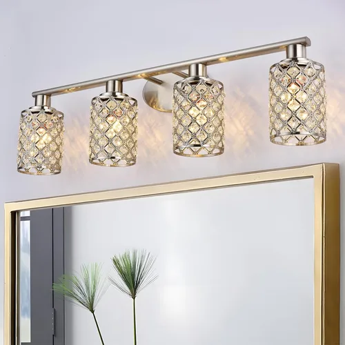 Miniatura 9 de 3 Luces de Iluminación de Oro para Baño, Luz Moderna de Tocador de Granja, Accesorio de Iluminación de Tocador de Cristal para Cuarto de Polvo
