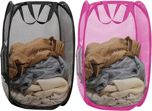Miniatura 12 de Cestas plegables de malla para la ropa sucia, cesta portátil para ropa sucia, cestas de almacenamiento plegables (azul, paquete de 2)