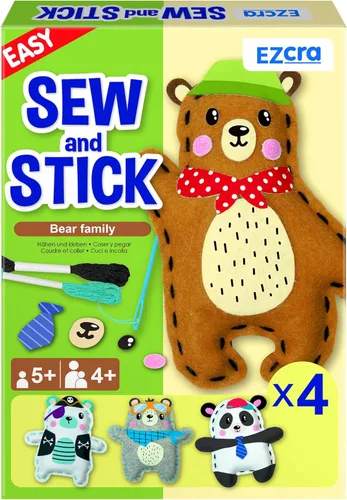 EZCRA Kit de costura Bear & Animal para niños de 4 a 8 años, proyectos de manualidades de fieltro sin ensuciar, 4 artes y manualidades fáciles de
