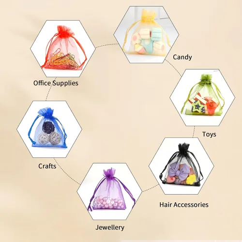Miniatura 8 de Bolsas de organza, bolsa de organza transparente, 50 unidades, pequeñas bolsas de organza con cordón de 3 x 4 pulgadas, bolsas de regalo de joyería