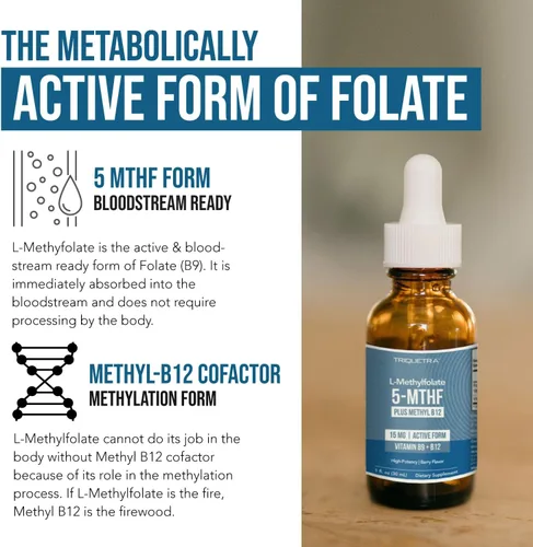 Miniatura 5 de L Metilfolato 15mg Plus Metil B12 Cofactor – Sabor a Bayas Orgánico, Alta Potencia Líquida Sublingual Forma Activa 5-MTHF - Apoya el Estado
