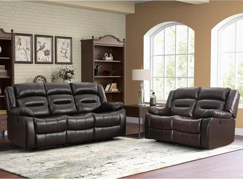 EBELLO Sofá Reclinable Eléctrico de Piel Sintética para Dos Personas, Juego de Sofá Reclinable de 3 Asientos, Juego de Sillón Sofá Reclinable Marrón