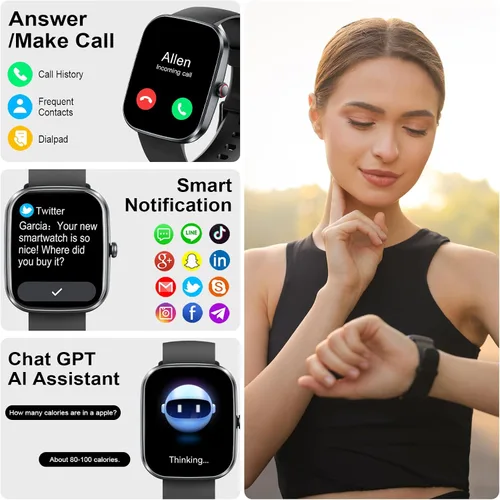 Miniatura 2 de uaue Reloj inteligente AI con ChatGPT, reloj inteligente de llamadas Bluetooth de 1.91 pulgadas para hombres y mujeres, más de 110 modos de fitness