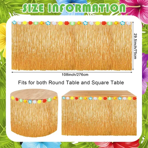 Miniatura 2 de PHOGARY Luau - Falda de mesa de hierba de 9 pies (mejorado) para decoraciones de fiesta hawaiana, flecos de hierba falsa con flores de hibisco