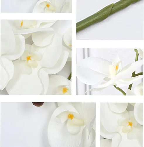 Miniatura 7 de FagusHome Flores artificiales de Phalaenopsis de 32 pulgadas, 5 piezas de orquídeas artificiales para decoración del hogar