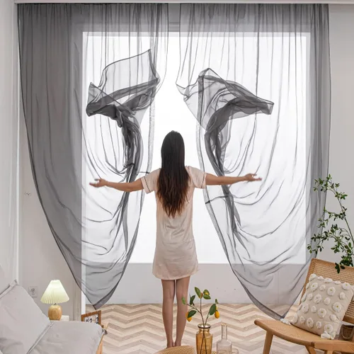 Miniatura 9 de Cortinas traslúcidas blancas para ventana de 84 pulgadas de largo, 2 paneles de cortinas traslúcidas de gasa filtrantes de luz, tratamiento