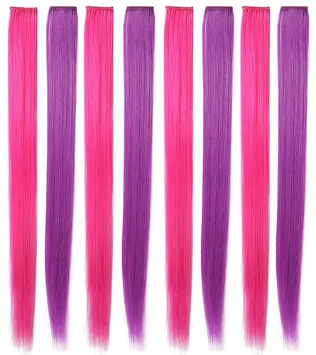 Miniatura 14 de Rhyme 12 piezas de extensiones de cabello de color azul y verde azulado con reflejos de princesa de 21 pulgadas con clip para niñas americanas
