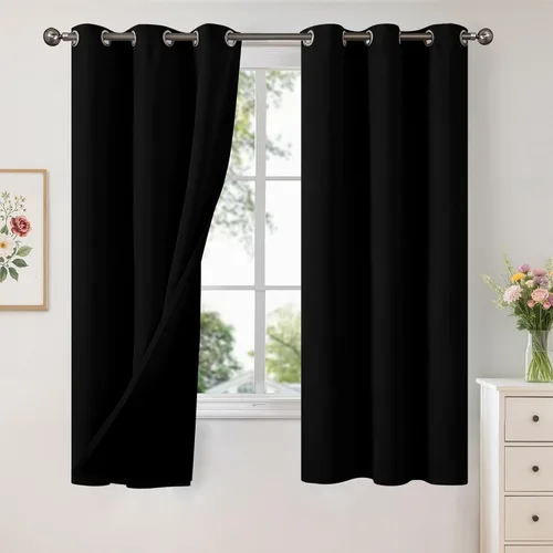 YoungsTex Cortinas 100% Opacas de 63 Pulgadas de Largo, Cortinas con Aislamiento Térmico con Ojales para Dormitorio, Oscurecimiento Completo de