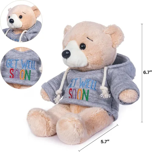 Miniatura 8 de My OLi Oso de peluche Get Well Soon de 7 pulgadas, animal de peluche con capucha, oso suave de recuperación rápida, felpa cómoda para visitas al