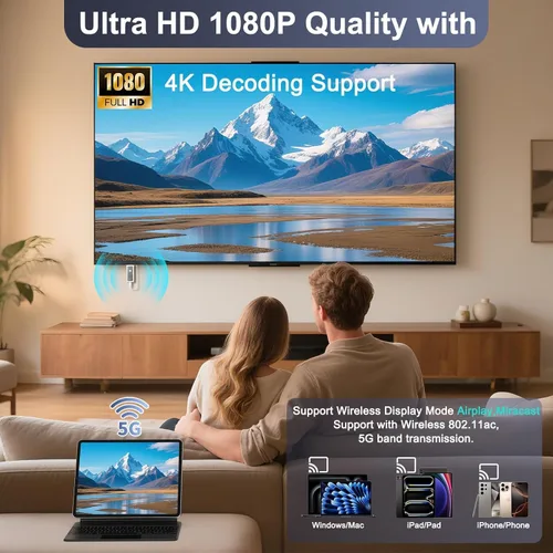 Miniatura 3 de Adaptador de pantalla HDMI inalámbrico 1080P, adaptador de espejo de pantalla HDMI inalámbrico 2.4G y 5G de smartphone, portátil a