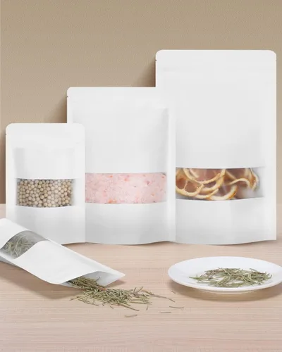 Miniatura 5 de 100 bolsas de papel kraft con ventana de 4.7 x 7.8 pulgadas, reutilizables, sellables, con cierre de cremallera, almacenamiento de alimentos, bolsas