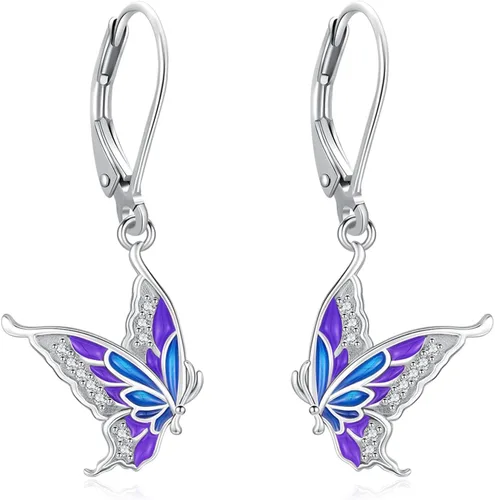 Miniatura 301 de Aretes colgantes de plata de ley con diseño de árbol de la vida, flor, abeja, animales, gato, colibrí, piedra lunar, turquesa, aretes con cierre