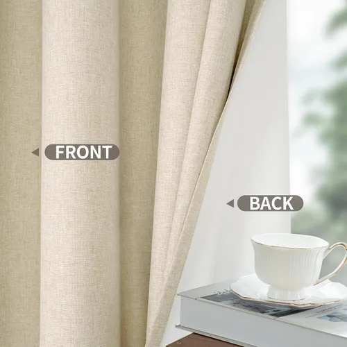 Miniatura 6 de YoungsTex - Cortinas de lino beige 100% opacas para dormitorio de 63 pulgadas de largo, cortinas cortas con aislamiento térmico y ojales