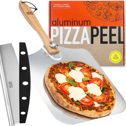 Miniatura 13 de Pala de Pizza de Aluminio Metal - 12 x 14 Pulgadas. Espátula de Pizza para Horno con Mango de Madera Plegable. Herramientas Accesorios para Horno