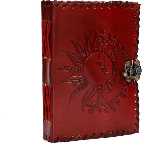 Miniatura 13 de Diario en relieve de Sun & Moon, diario de 240 páginas, diario vintage, diario Sun Moon, cuaderno de bocetos de cuero, cuaderno de cuero, diario