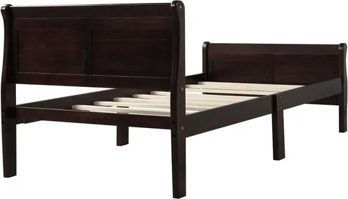 Miniatura 8 de MERITLINE Base de cama de madera tamaño individual con cabecero y estribo, cama de plataforma para niños con soporte de listones, no necesita