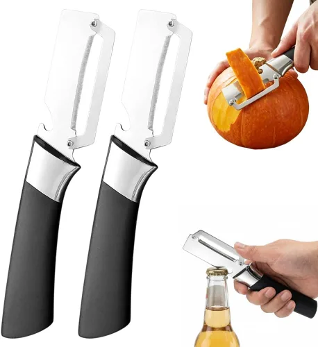 Miniatura 8 de Ktchen - Pelador de verduras multifuncional 2026, cuchillo pelador de frutas grueso de acero inoxidable multifunción con mango de madera, 3-1