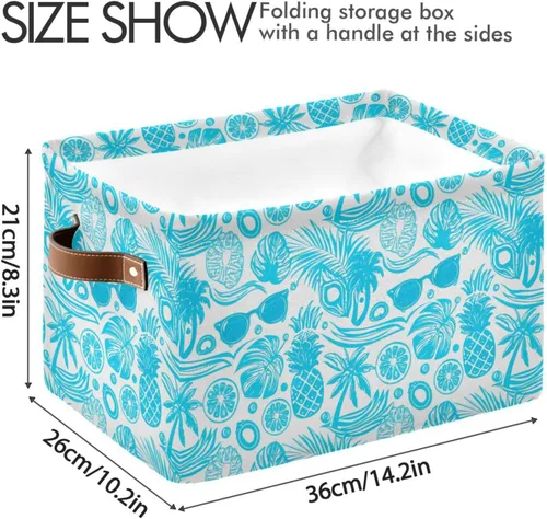 Miniatura 4 de Storage Bins Pineapples Large Rectangle Storage Baskets with Leather Handle Foldable Storage Bin for Home Closet Office 1PACK