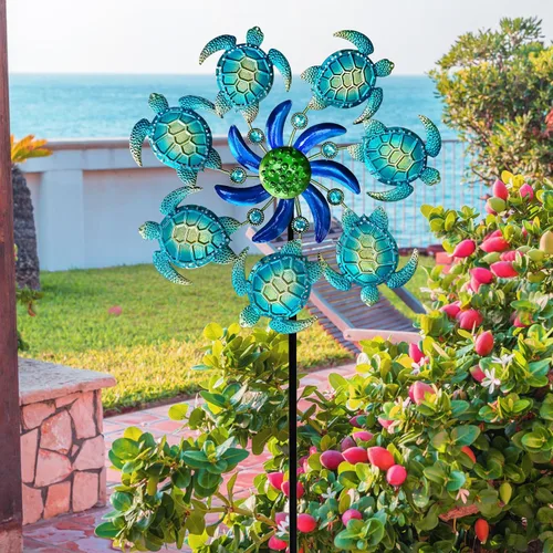Miniatura 2 de COOZZYHOUR - Giradiscos de tortuga marina de 39" para jardín, estaca temática del océano, decoraciones al aire libre - Estaca de metal para jardín