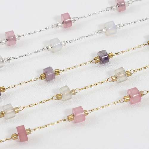 Miniatura 7 de GIOTEL Cadena de cuentas de piedra natural de acero inoxidable de 3.3 ft para pulseras hechas a mano, collares, collares, materiales de fabricación