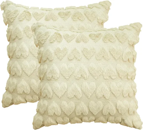 AVOIN colorlife - Juego de 2 fundas de cojín con corazón de amor para el día de San Valentín, de 16 x 16 pulgadas, color beige, suave y afelpada, de