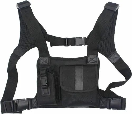 Miniatura 6 de Arnés de radio para el pecho, bolsa de bolsillo, chaleco para radio bidireccional (Rescue Essentials) (negro)