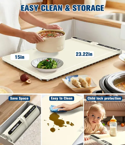 Miniatura 5 de Tapete de calentamiento de alimentos, bandeja de calentamiento eléctrico de calentamiento rápido con 9 ajustes de temperatura y temporizador de 6
