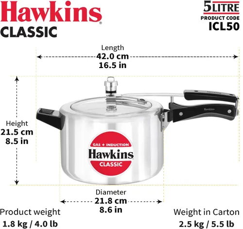 Miniatura 4 de Hawkins Olla a presión clásica de aluminio, cocina de tapa interior de inducción, olla de sartén, mejor cocina, plata Icl50 5 litros