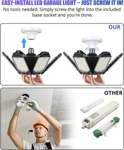 Miniatura 5 de Tudoccy Luces de garaje, paquete de 2 luces LED de techo de garaje de 34000 lúmenes, 6500 K, luz LED para tienda, 6 paneles ajustables, bombilla