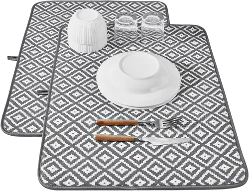 Miniatura 14 de Estera de secado de platos para cocina, paquete de 2, esteras de drenaje de platos de microfibra ultra absorbente de Subekyu, 19.2 por 15.8 pulgadas