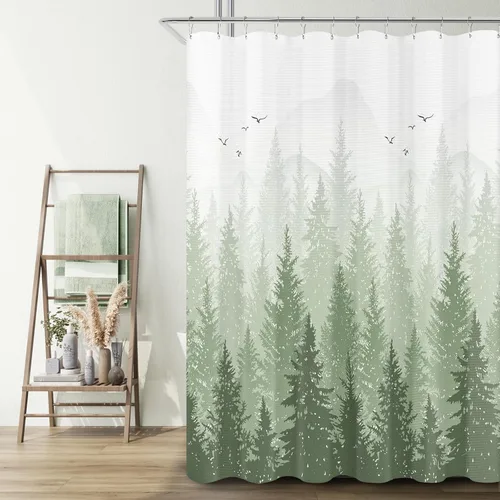 Miniatura 19 de Hokibero Cortinas de Ducha de Tela con Diseño de Bosque Brumoso Azul, Montaña, Naturaleza, Árbol para Baño, Impermeables, Resistentes, Azul Marino