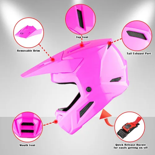 Miniatura 2 de 1Storm - Casco de motocross para jóvenes, ATV, BMX, MX, motocicleta todoterreno, kart, rosa brillante Rosa brillante juvenil