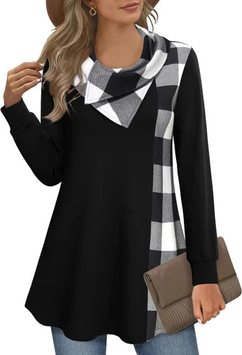 Youtalia Sudadera estilo túnica de manga larga con cuello tipo hábito, sin botones y bloques de color para mujer