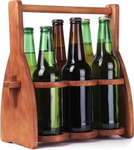 Carrito de cerveza de madera para 6 botellas, soporte plegable para bebidas, regalos para amantes de la cerveza para hombres, él, papá, paquete de