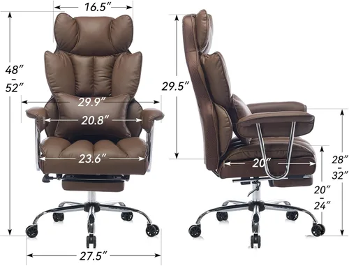 Miniatura 2 de Silla de oficina grande y alta de 400 libras, silla de escritorio ejecutiva resistente con reposapiés, silla ergonómica de piel sintética con marrón
