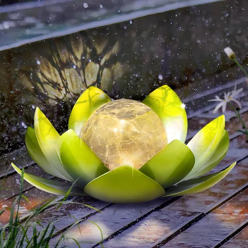 Miniatura 9 de AIINY - Luz solar para exteriores (paquete de 2), decoración de loto de cristal con forma de globo crepitante, luces LED solares impermeables