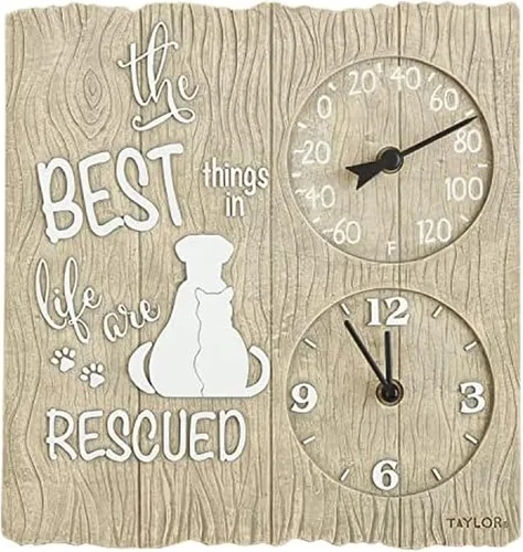 Miniatura 10 de Taylor Reloj y termómetro de poliresina de hibisco rosa para interiores y exteriores, decoración del hogar para jardín, patio, piscina y áreas