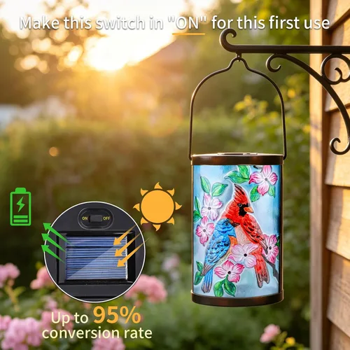 Miniatura 5 de Linterna solar colgante para exteriores, diseño de pájaro azul, impermeable, luz LED cardenal, lámpara decorativa de mesa para patio, jardín