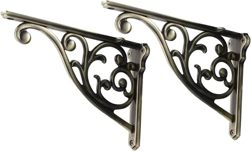 Miniatura 33 de Soportes de estante de 4 pulgadas, paquete de 4 soportes de pared de latón antiguo de alta resistencia, estantes decorativos de cocina victoriana