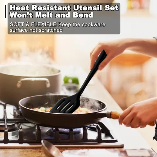 Miniatura 5 de E-far Juego de 10 utensilios de cocina de silicona, juego de utensilios de cocina resistentes al calor para utensilios de cocina antiadherentes