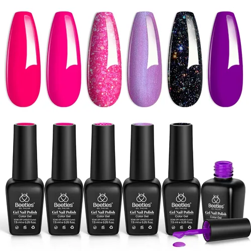 Miniatura 17 de Beetles - Juego de esmaltes de uñas de gel para boda, 6 colores, color nude, rosa, malva, blanco, con brillantina, para remojar con luz UV LED, arte