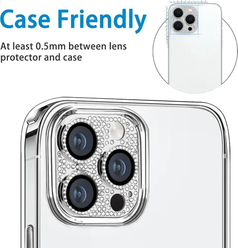 Miniatura 161 de Protector de lente de cámara diseñado para iPhone 12 Pro Max, con diamantes de imitación 3D con diamantes de imitación 9H, vidrio templado, Rosado