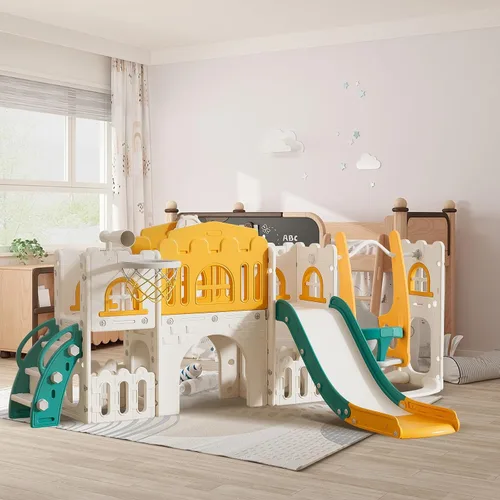 Miniatura 7 de Sistema de juego para patio de recreo, tobogán 10 en 1 para niños, juego de columpio/tobogán, para interiores para niños pequeños de 1 a 3 años