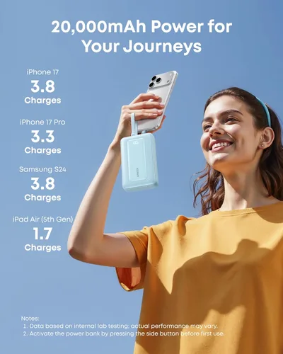 Miniatura 5 de Anker Zolo - Banco de energía (versión actualizada 2025), carga rápida máxima de 45 W, batería de 20,000 mAh, cables USB-C integrados duales, puerto