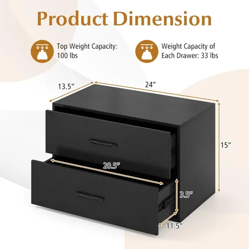 Miniatura 3 de Giantex Cajones apilables para armario, cómoda corta de 2 cajones, cubo de almacenamiento multiusos con almohadillas antiarañazos, dispositivos Negro